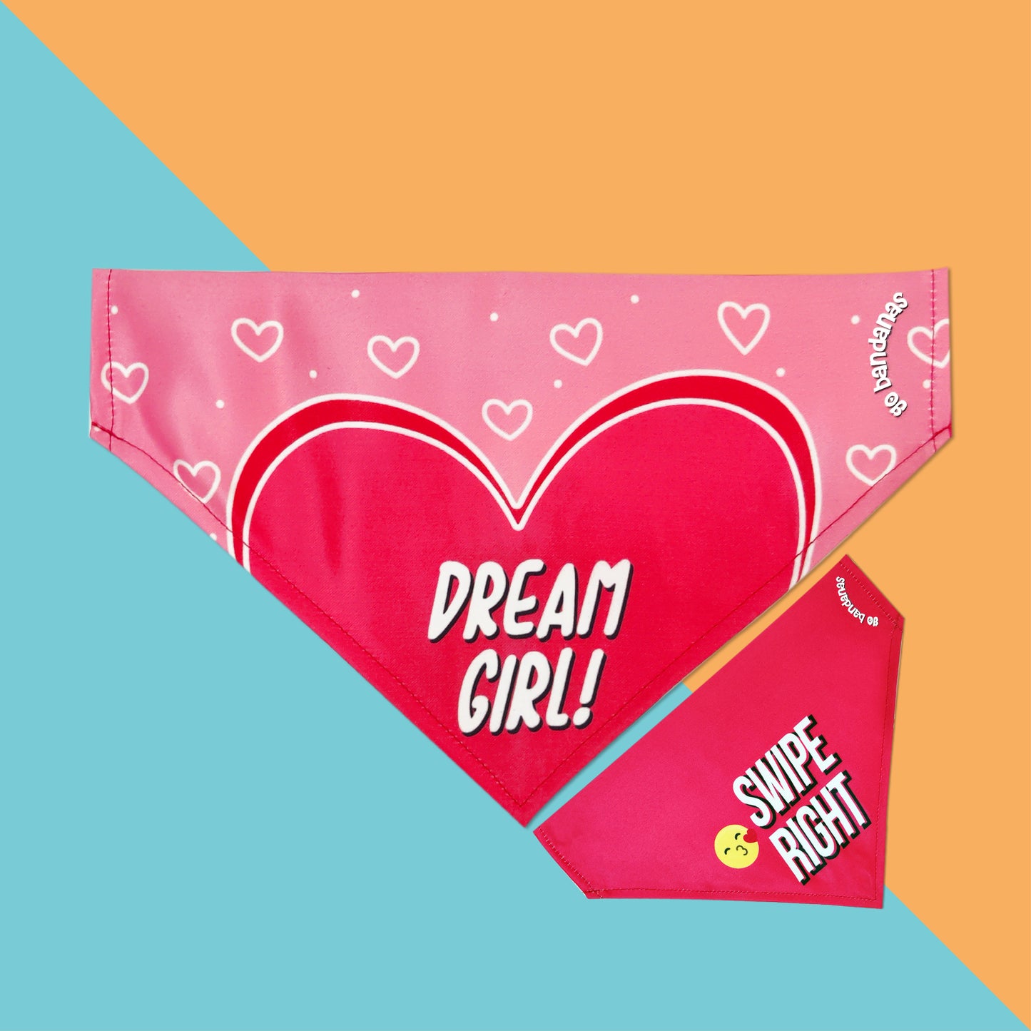 Go Bandanas Reversible Dream Girl (Red) & Tinder Swipe Right (Pink) Adjustable Bandana for Pet Dogs & Cats