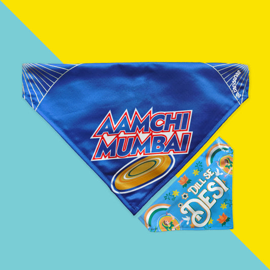 Go Bandanas Reversible Indian Pet League (IPL) Aamchi Mumbai (Blue) & Dill Se Desi (Multi Colour) Bandana for Pet Dogs & Cats