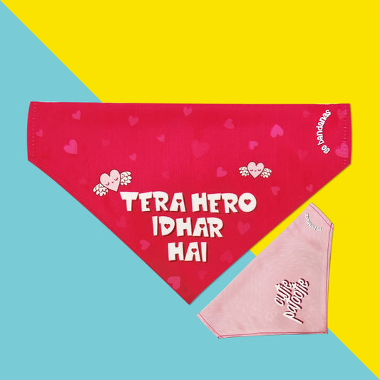 Go Bandanas Reversible Tera Hero Idhar Hai (Red) & Cutie Patootie (Pink) Adjustable Bandana for Pet Dogs & Cats