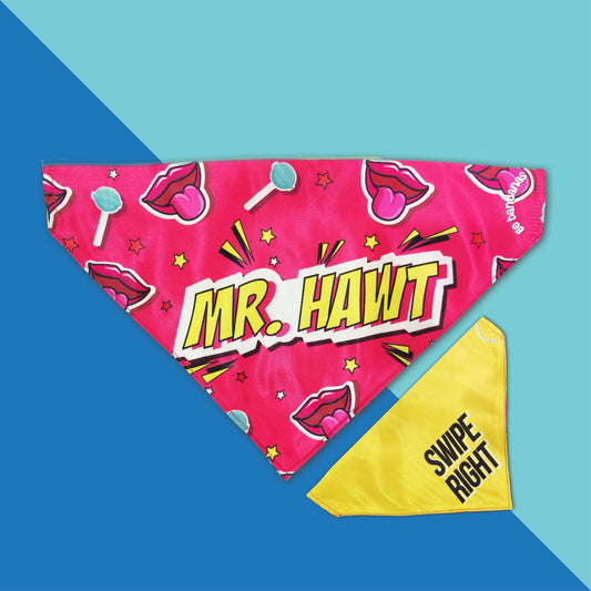 Go Bandanas Reversible Mr. Hot (Pink) & Bumble Swipe Right (Yellow) Adjustable Bandana for Pet Dogs & Cats