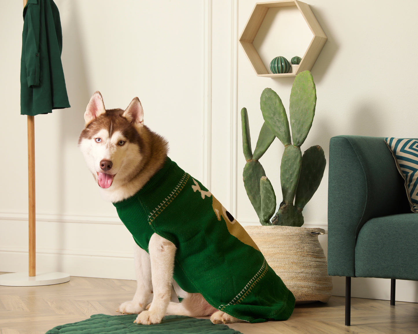 Pet snugs Green Reindeer Sweater - Dark Green