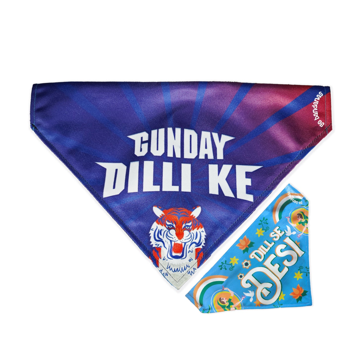 Go Bandanas Reversible Indian Pet League (IPL) Delhi Ke Gunday (Red) & Dill Se Desi (Multi Colour) Bandana for Pet Dogs & Cats