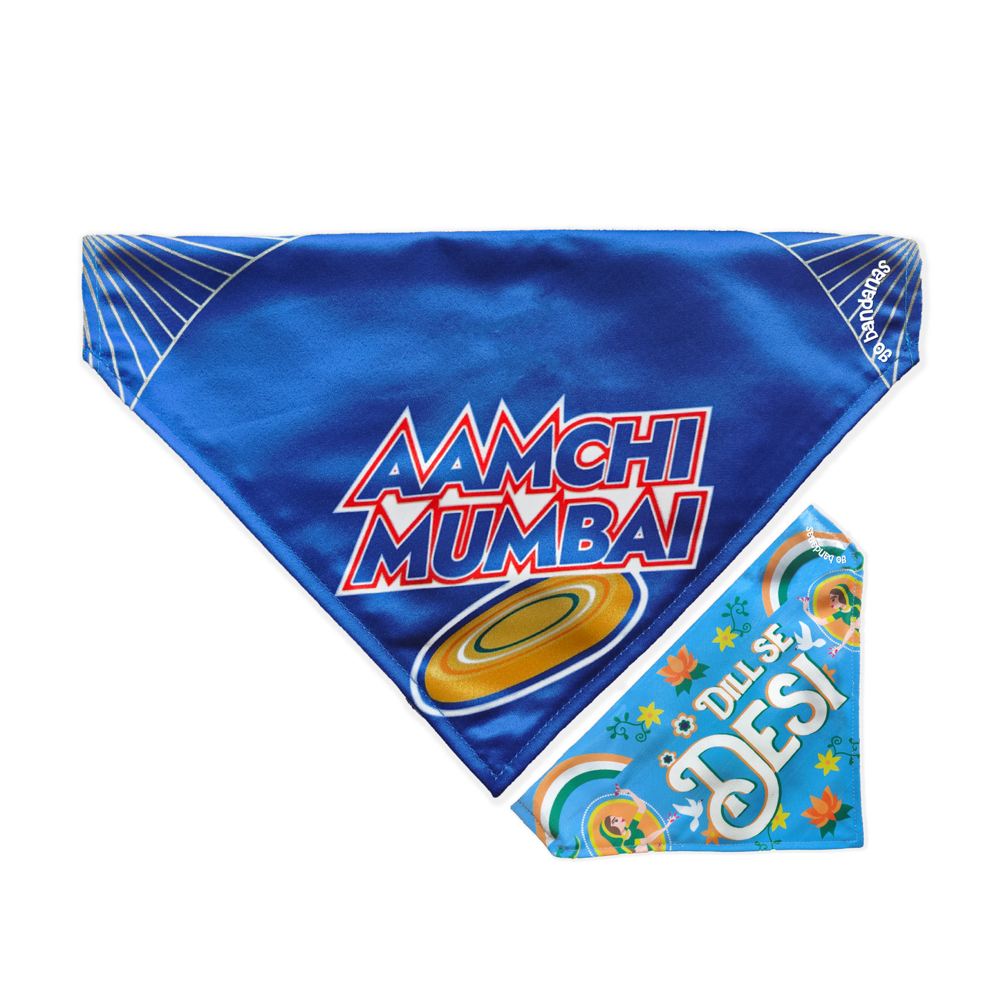 Go Bandanas Reversible Indian Pet League (IPL) Aamchi Mumbai (Blue) & Dill Se Desi (Multi Colour) Bandana for Pet Dogs & Cats