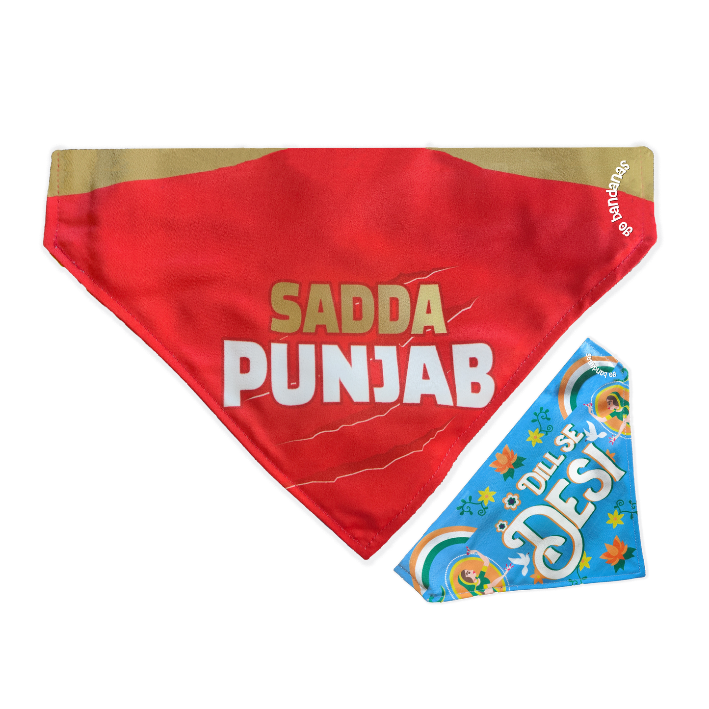 Go Bandanas Reversible Indian Pet League (IPL) Sadda Punjab (Red) & Dill Se Desi (Multi Colour) Bandana for Pet Dogs & Cats