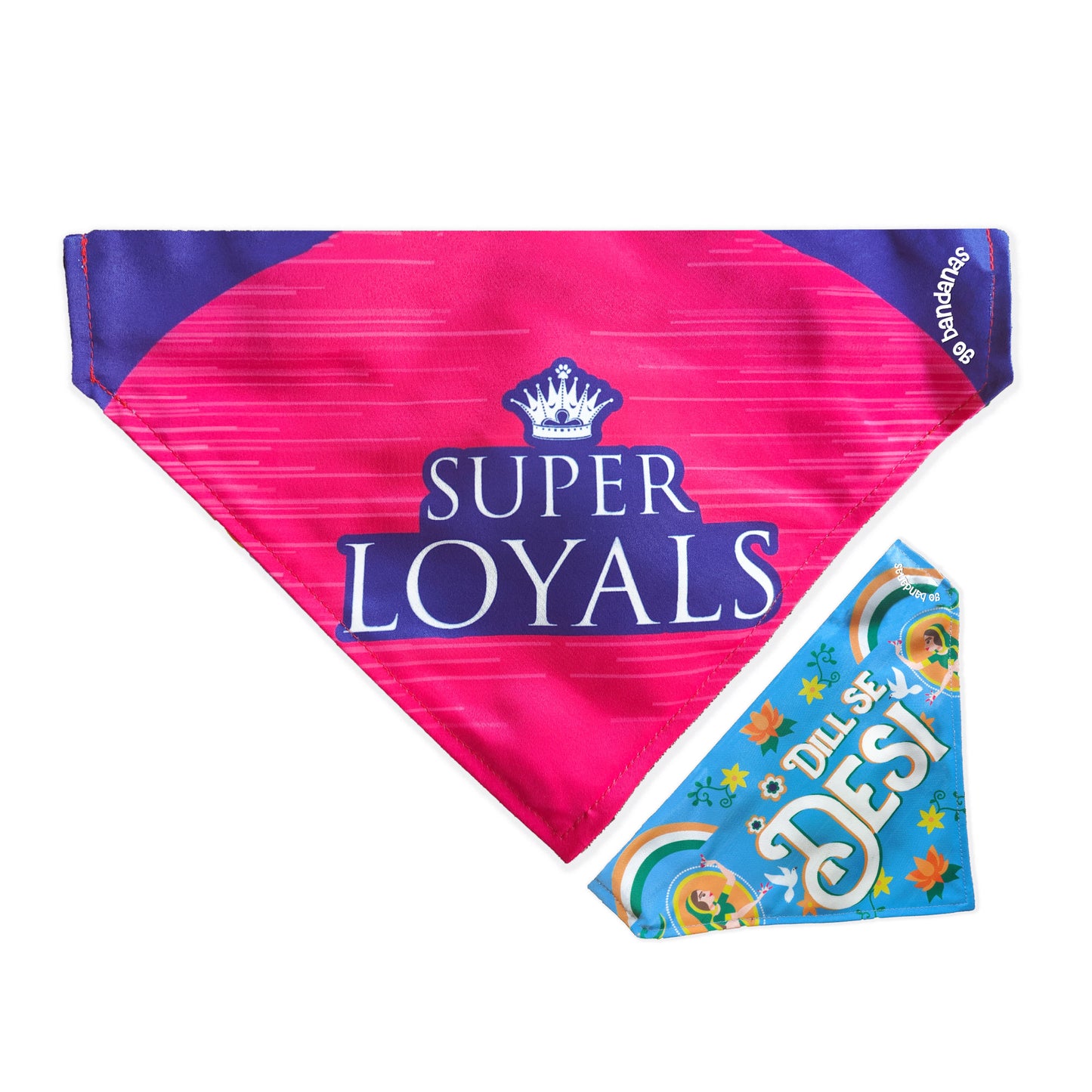 Go Bandanas Reversible Indian Pet League (IPL) Rajasthan Super Loyals (Pink) & Dill Se Desi (Multi Colour) Bandana for Pet Dogs & Cats