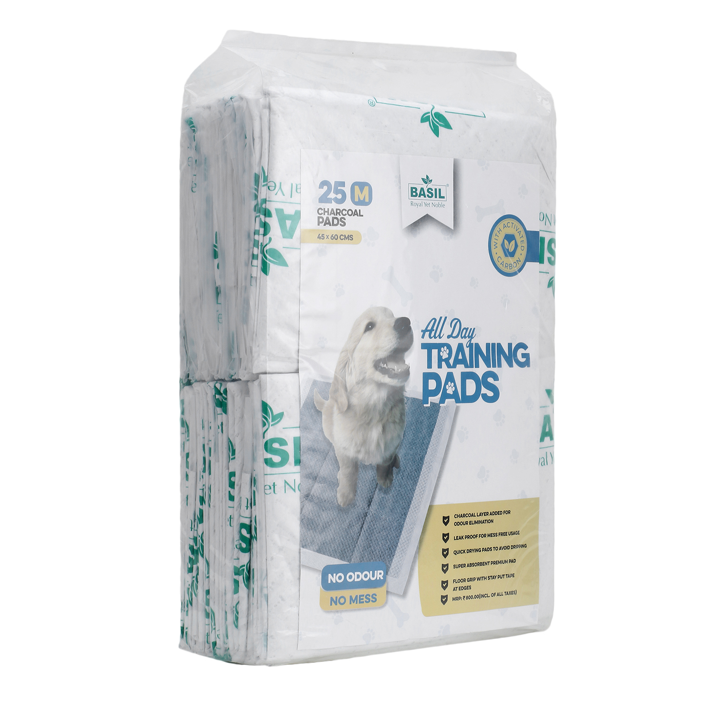 BASIL Pet Training Pee Pads with Activated Carbon to Absorb - Pack 25pcs (Size - 45*60cms)