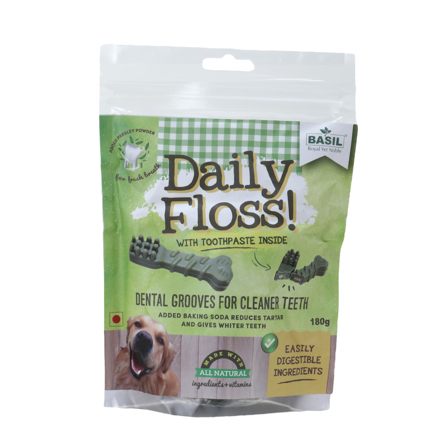 BASIL Daily Floss Toothpaste Filled Chew Treat for Dogs & Puppies | 150 Grams