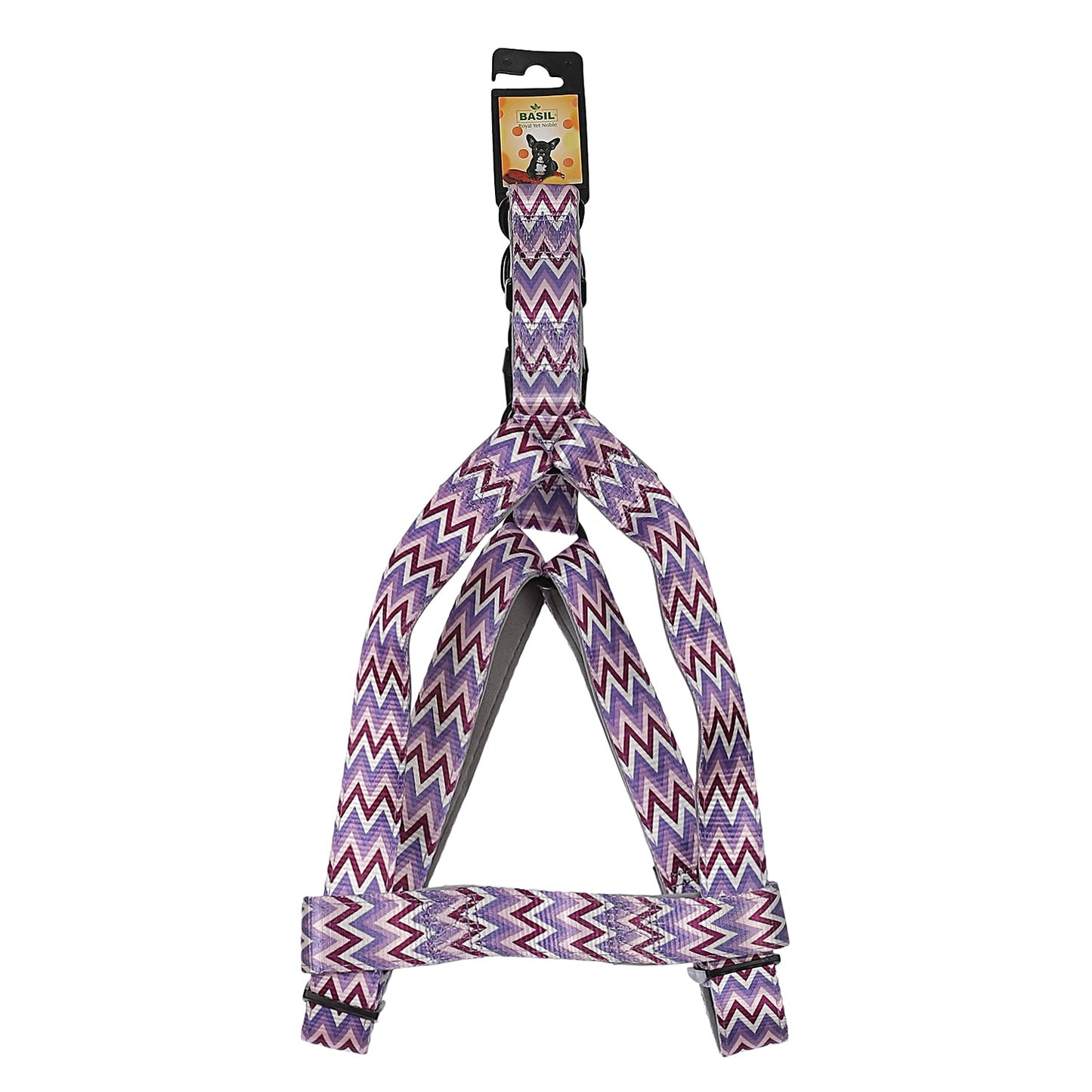 BASIL Padded Adjustable Pet Collar, 4 Ft Leash & Harness (Zig Zag, Purple)