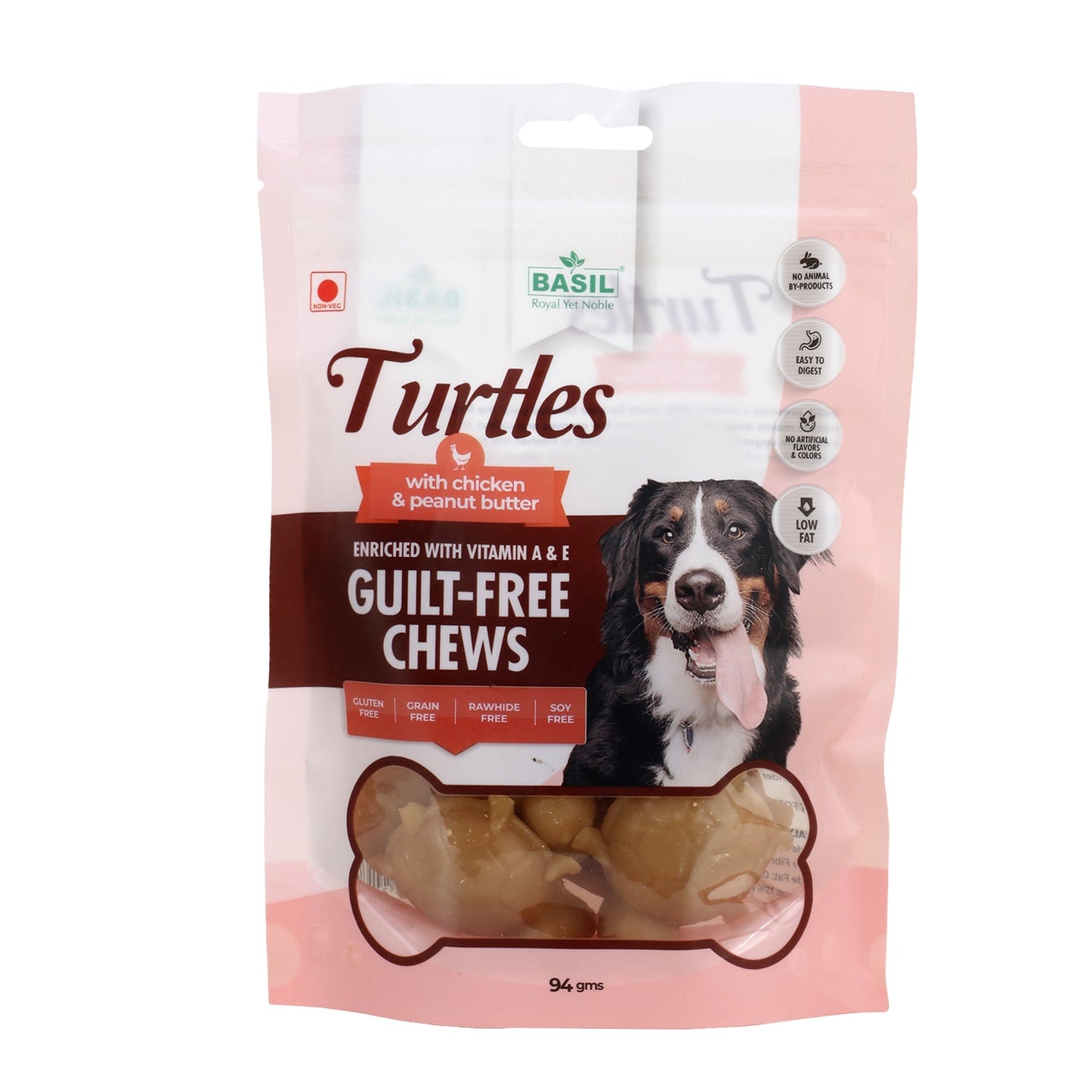 BASIL Turtle with Peanut Butter Guilt-Free Treat for Dogs & Puppies | 94 Grams