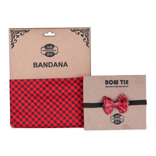 Red Tartan Twinning Bow & Bandana Set