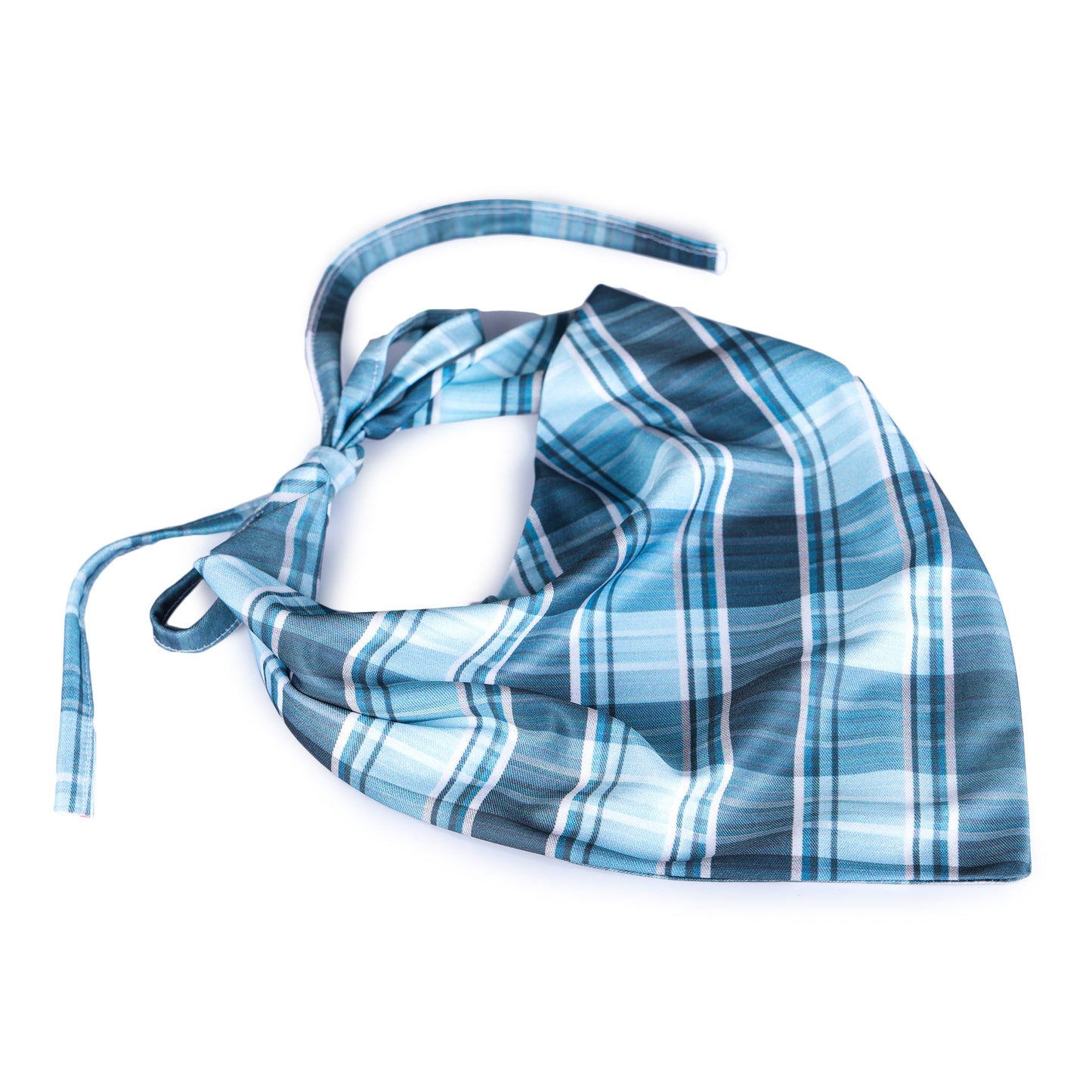 Blue Tartan Twinning Bow & Bandana Set