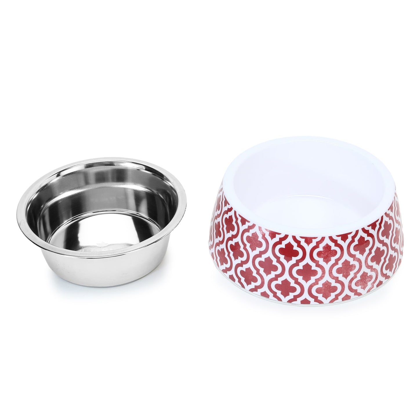 BASIL Red Indie Pet Feeding Bowl, Stainless Steel & Melamine