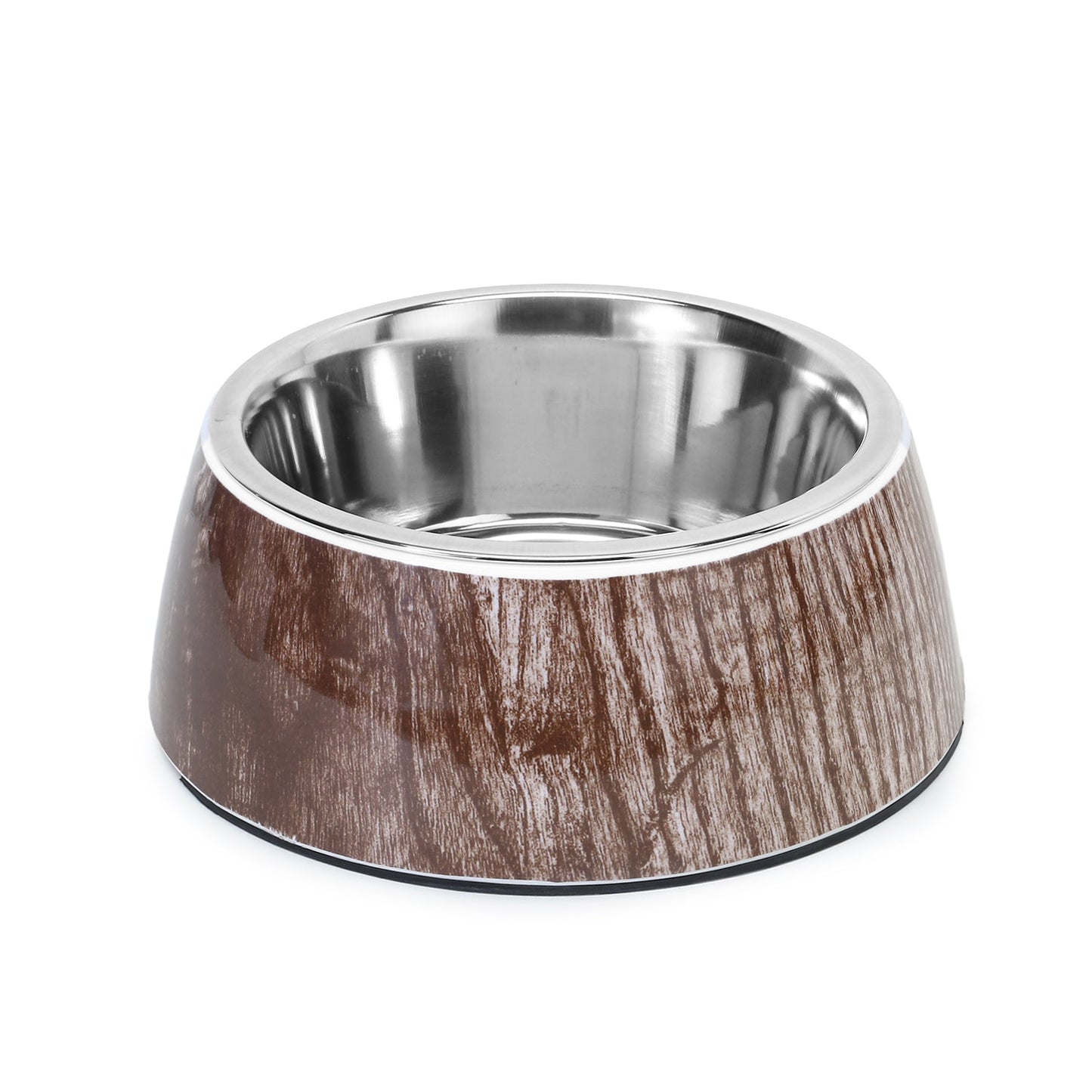 BASIL Wooden Print Pet Feeding Bowl, Stainless Steel & Melamine