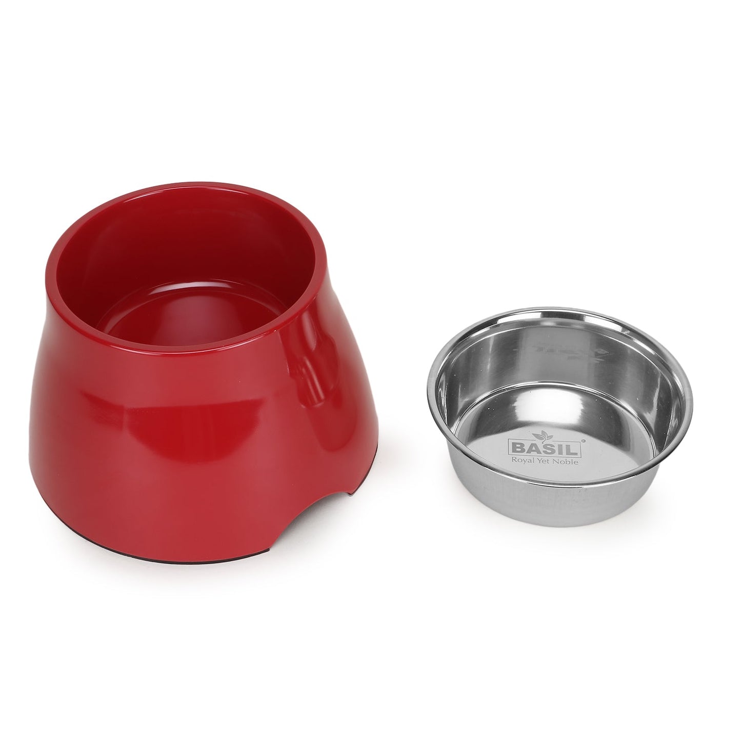 BASIL Elevated Melamine and Stainless Steel Pet Feeding Bowls for Bigger Ears Dogs, 600ml (Red)