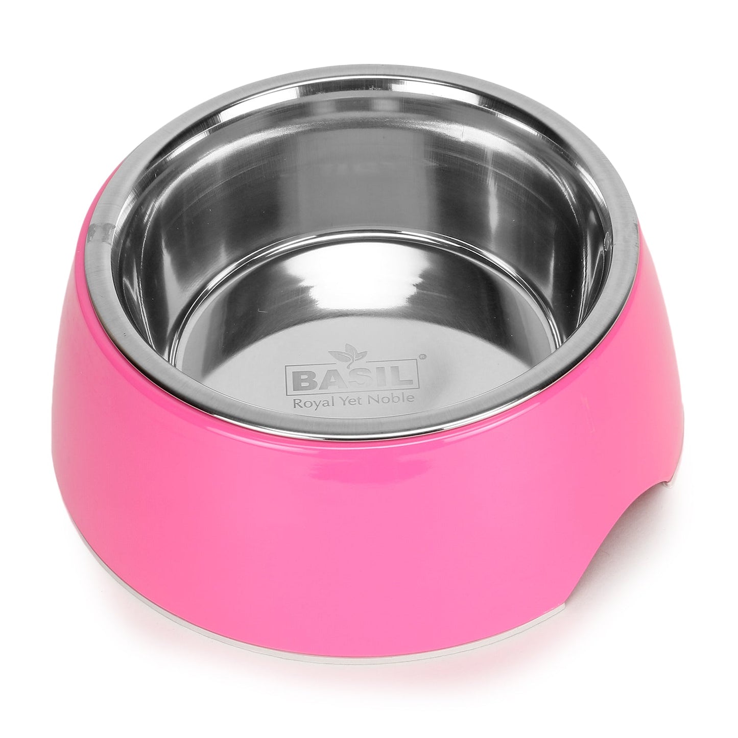 BASIL Solid Pink Pet Feeding Bowl Set, Melamine and Stainless Steel