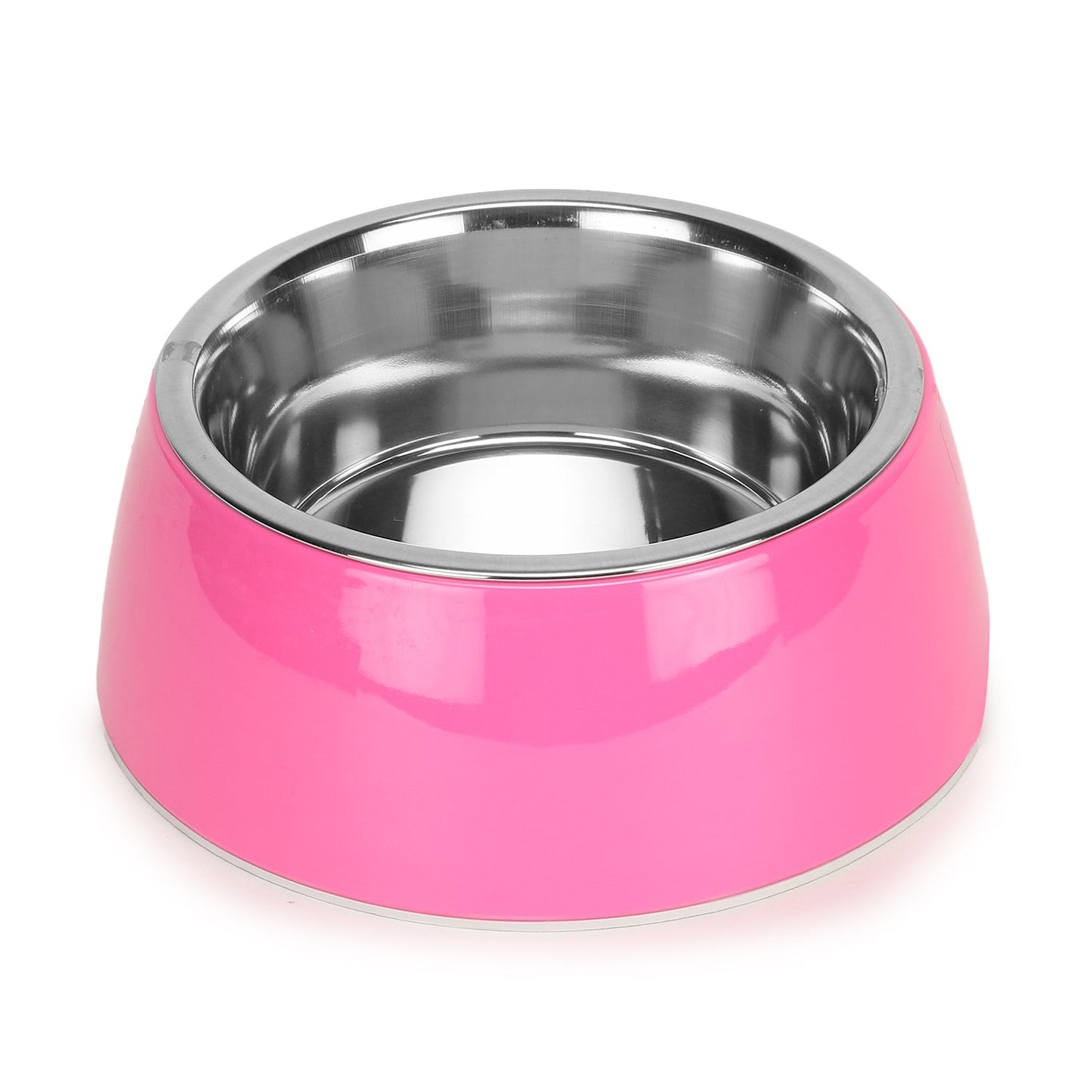 BASIL Solid Pink Pet Feeding Bowl Set, Melamine and Stainless Steel