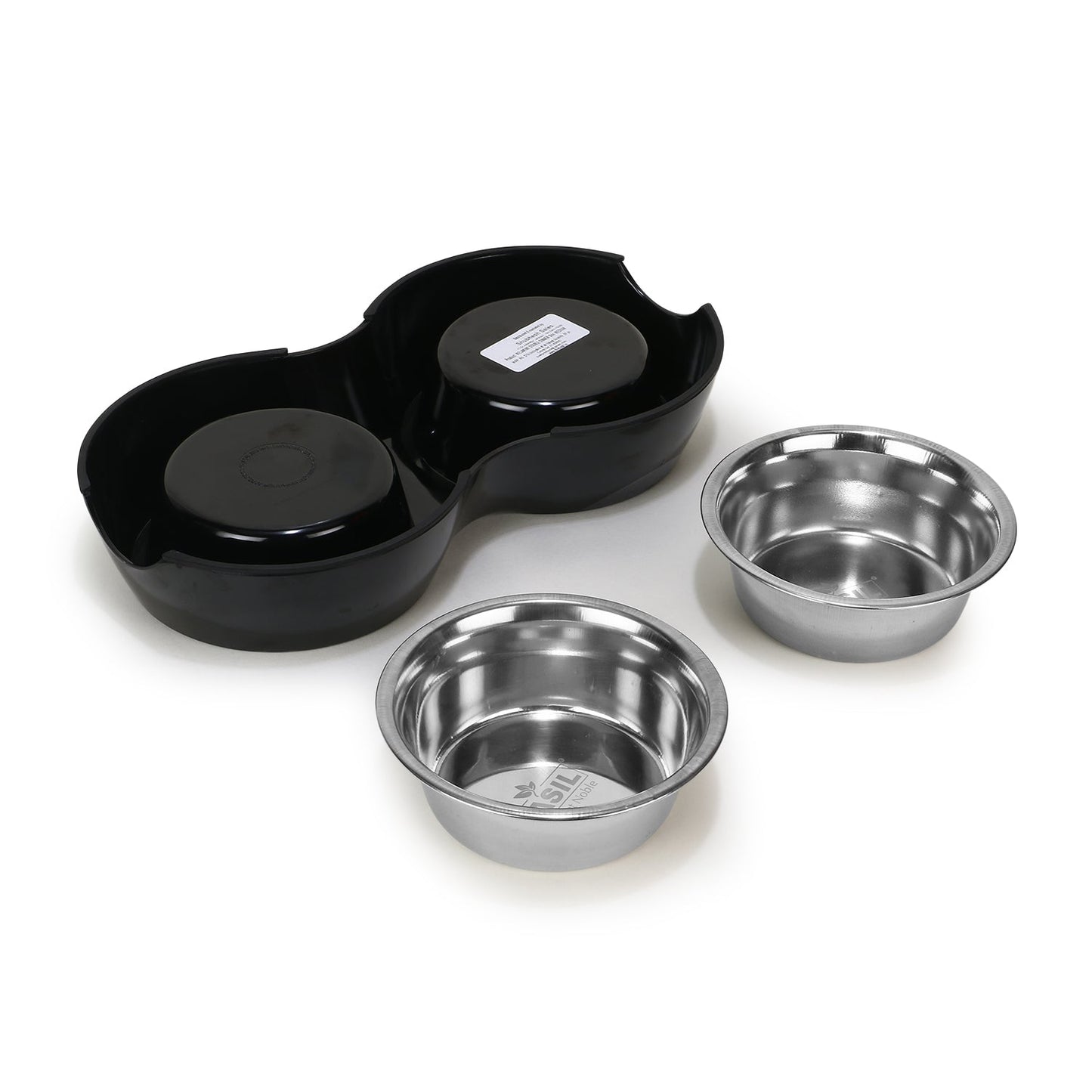 BASIL Melamine Double Dinner Set Pet Feeding Bowls for Food and Water (Black)