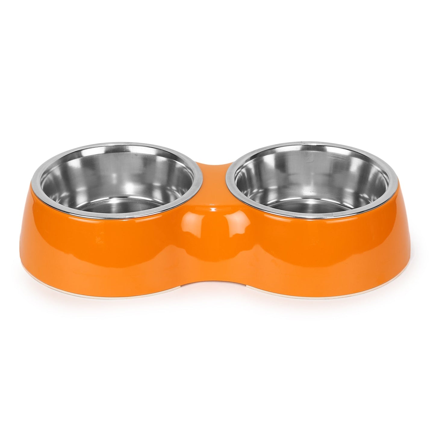 BASIL Melamine Double Dinner Set Pet Feeding Bowls for food and water (Orange)