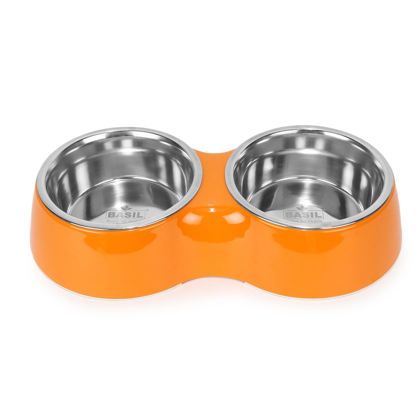 BASIL Melamine Double Dinner Set Pet Feeding Bowls for food and water (Orange)