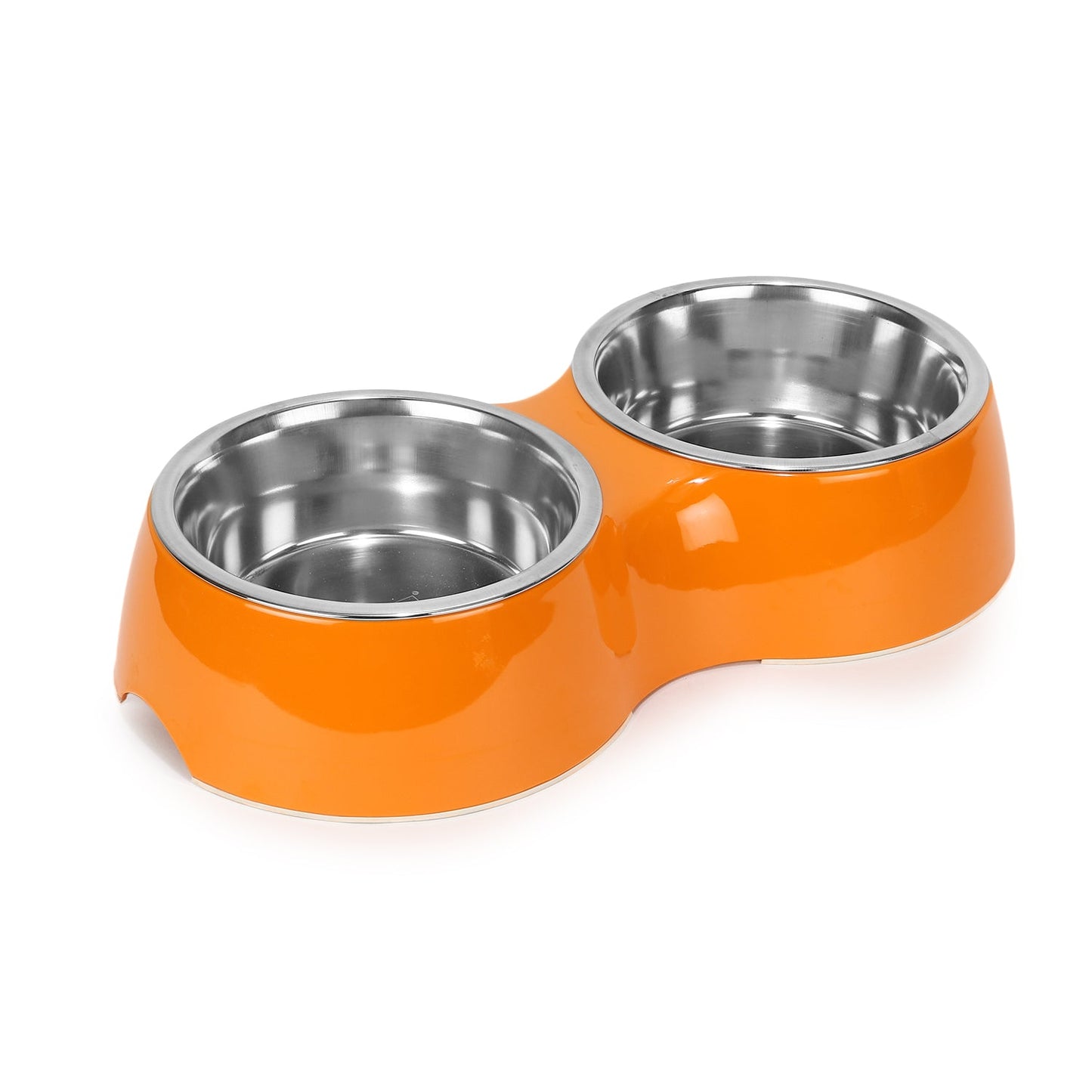 BASIL Melamine Double Dinner Set Pet Feeding Bowls for food and water (Orange)