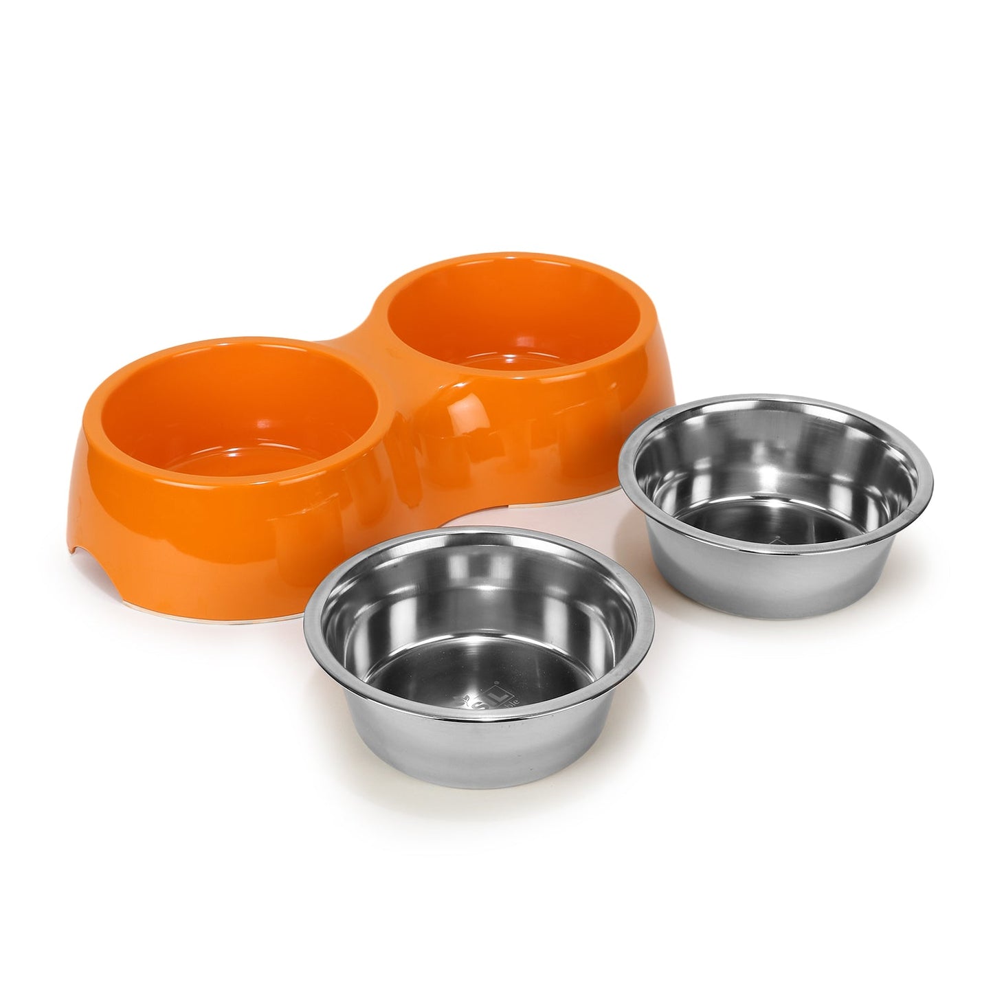 BASIL Melamine Double Dinner Set Pet Feeding Bowls for food and water (Orange)