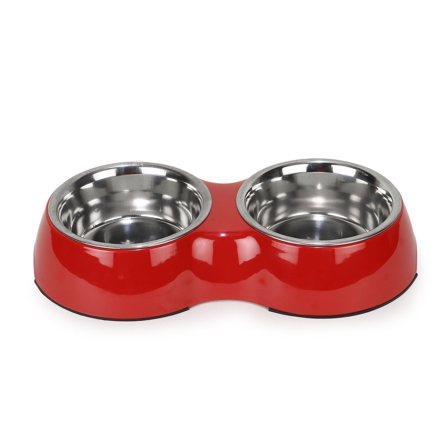 BASIL Melamine Double Dinner Set Pet Feeding Bowls for food and water (Red)