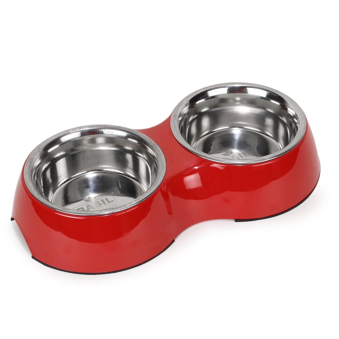 BASIL Melamine Double Dinner Set Pet Feeding Bowls for food and water (Red)