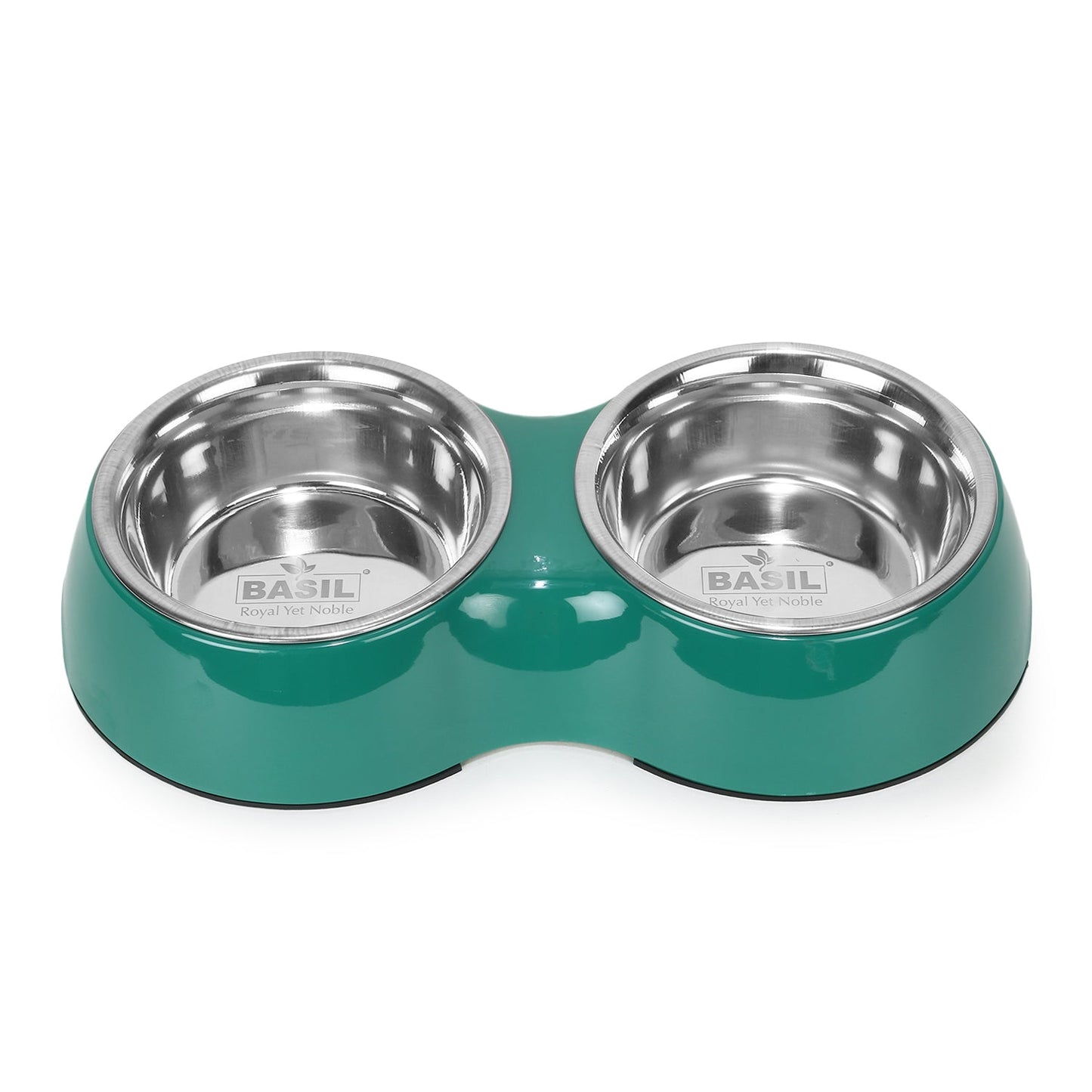 BASIL Melamine Double Dinner Set Pet Feeding Bowls for food and water (Green)