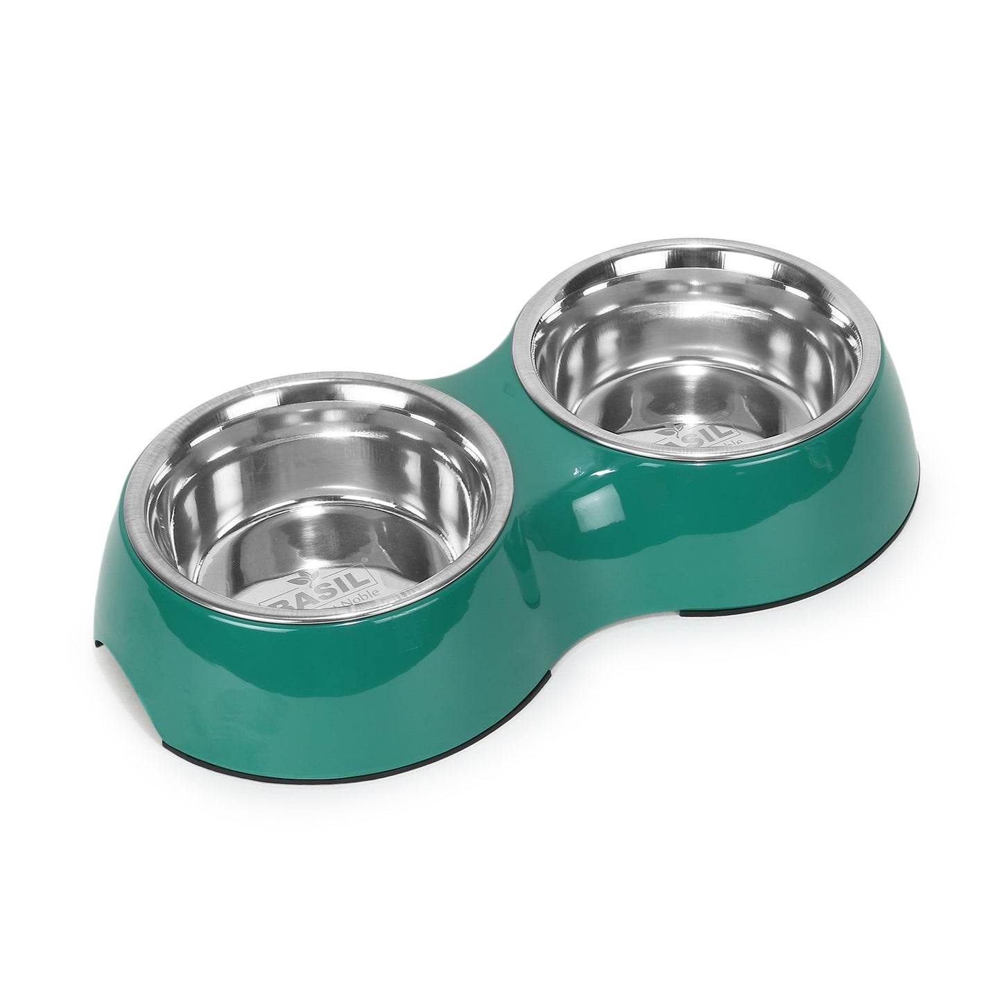 BASIL Melamine Double Dinner Set Pet Feeding Bowls for food and water (Green)