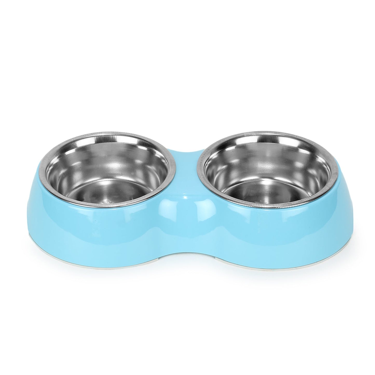 BASIL Melamine Double Dinner Set Pet Feeding Bowls for food and water (Blue)