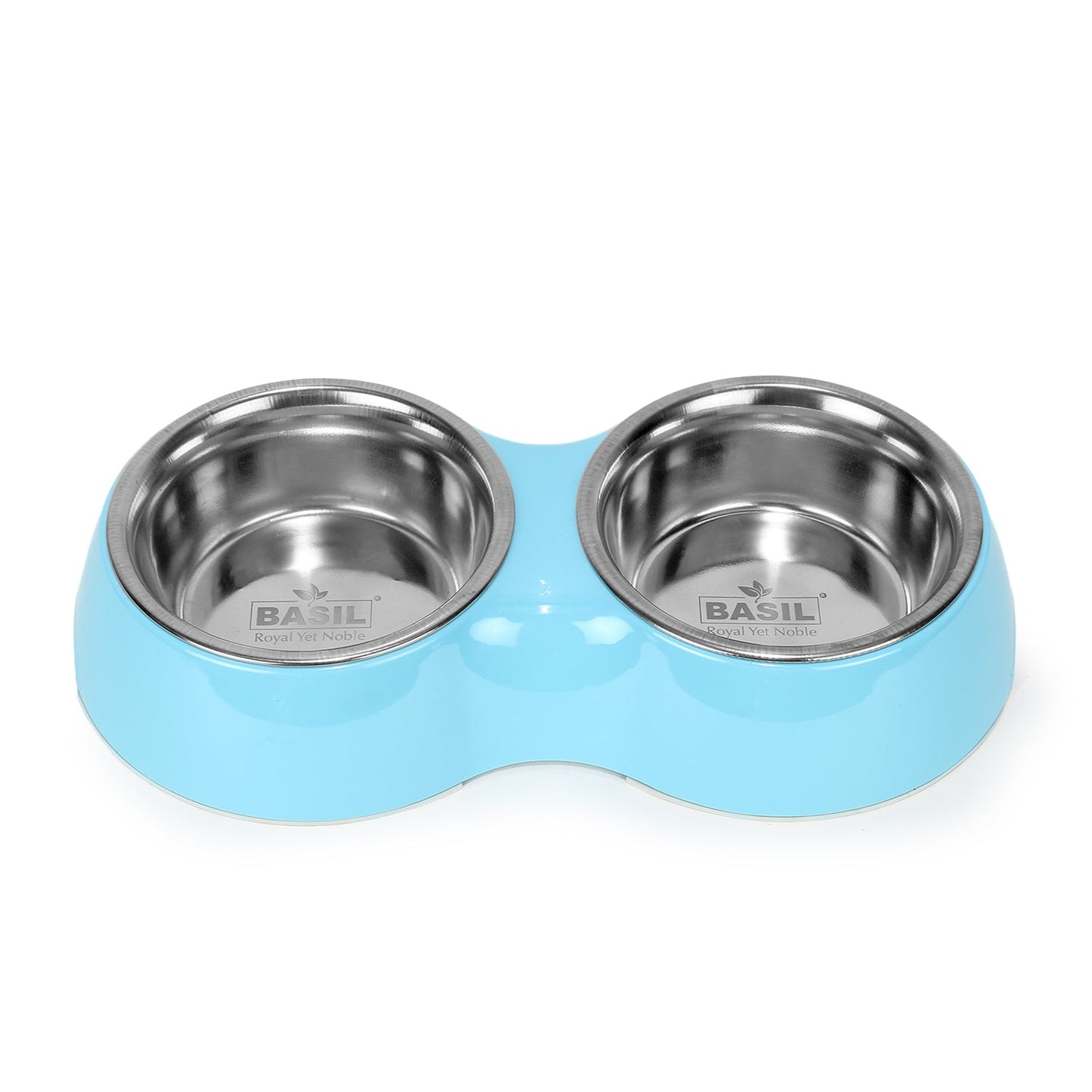 BASIL Melamine Double Dinner Set Pet Feeding Bowls for food and water (Blue)