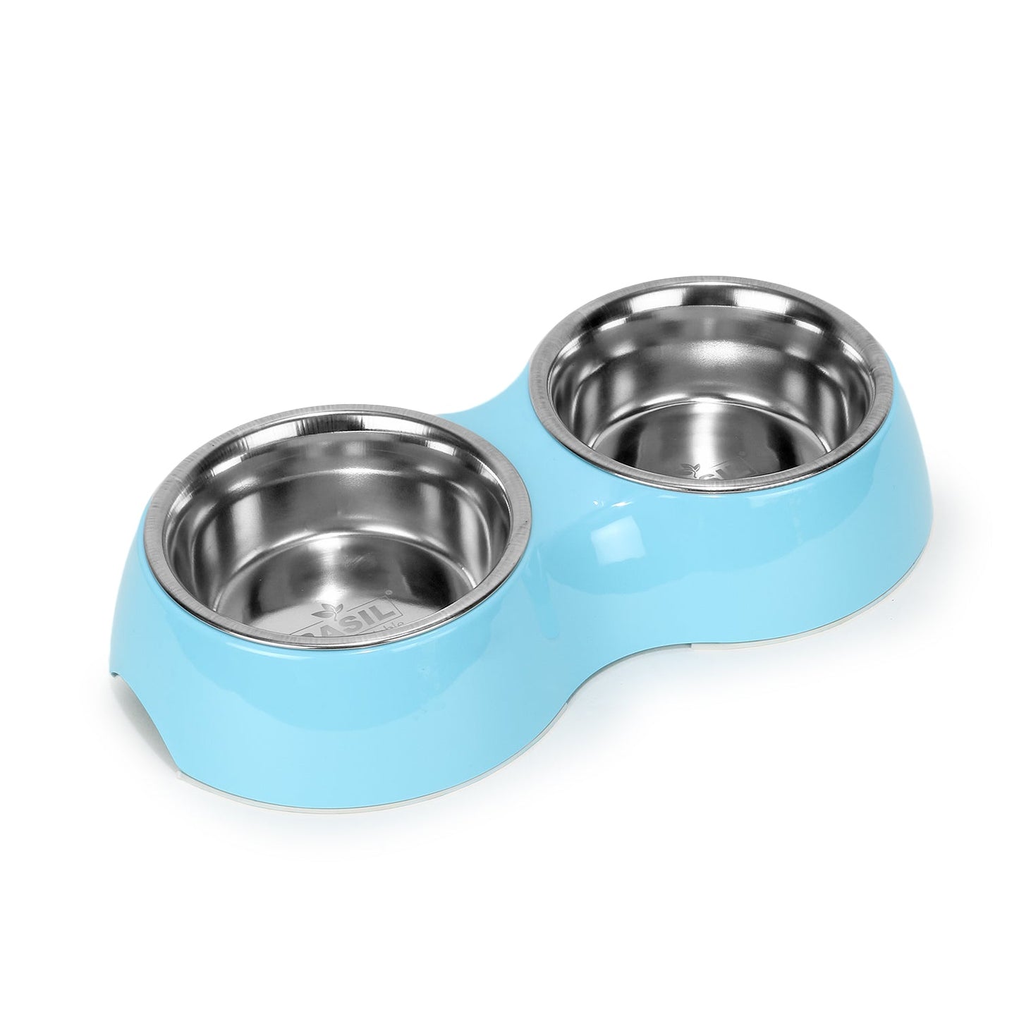 BASIL Melamine Double Dinner Set Pet Feeding Bowls for food and water (Blue)