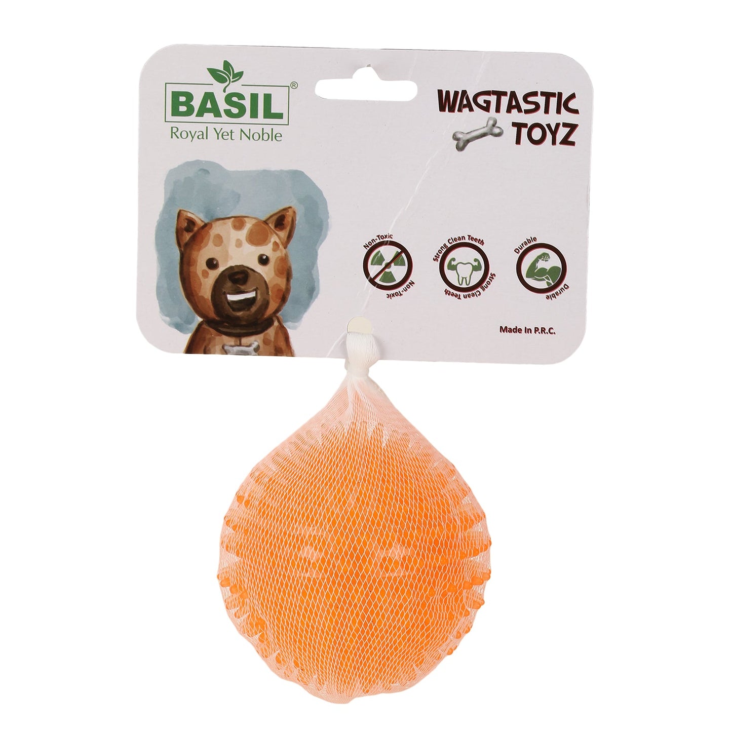 BASIL Spiked Squeaky Chew Ball for Dogs & Puppies (Orange)