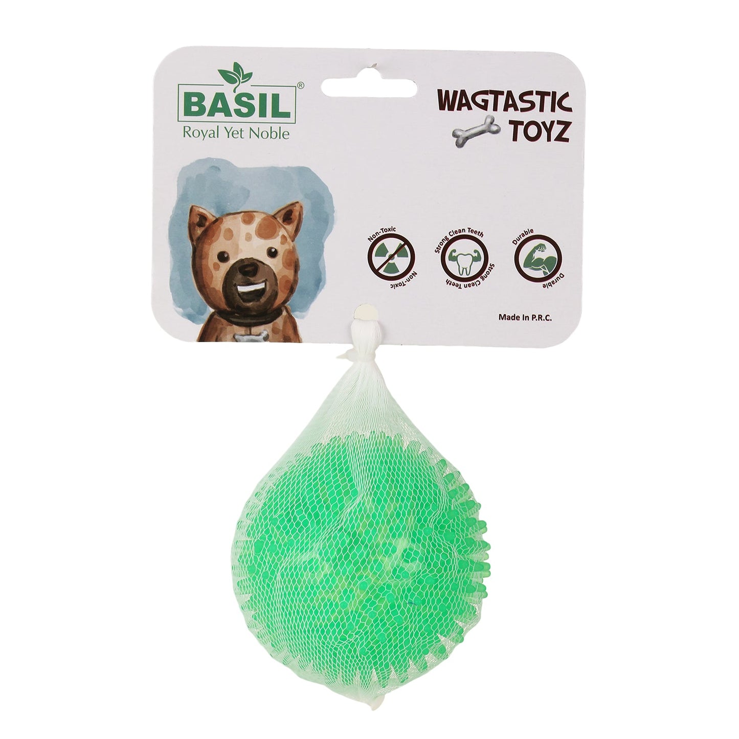 BASIL Spiked & Squeaky Chew Ball, Toy for Dogs & Puppies (Green)