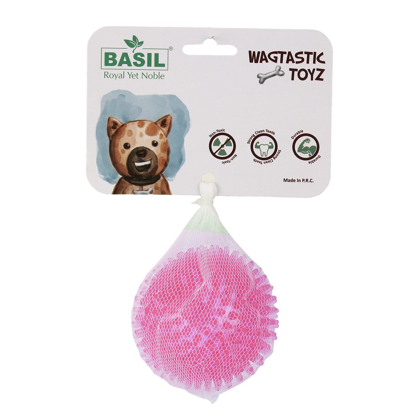 BASIL Spiked Squeaky Chew Ball for Dogs & Puppies (Pink)