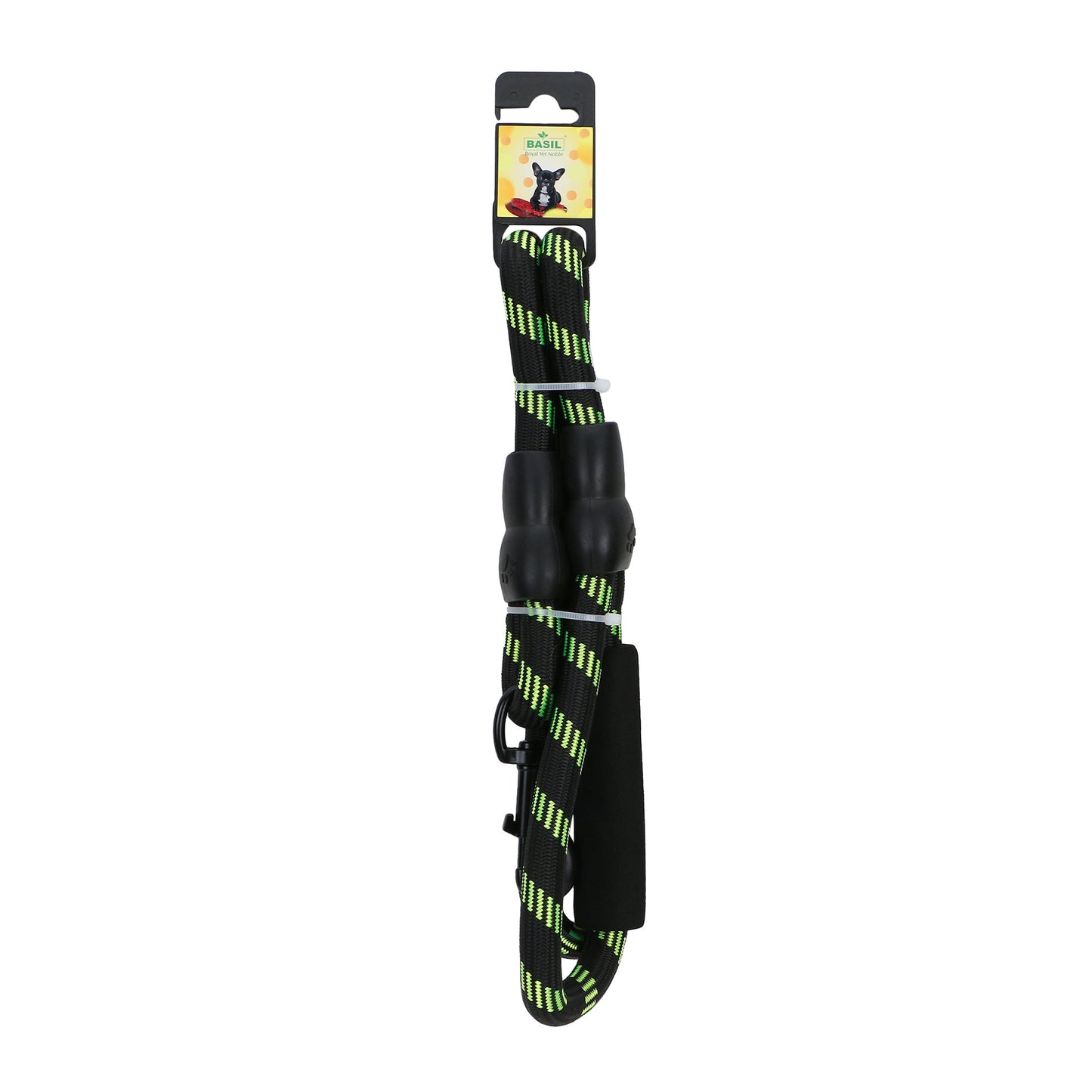 BASIL Reflective Rope Leash for Dogs & Puppies, 4 Feet (Black & Green)