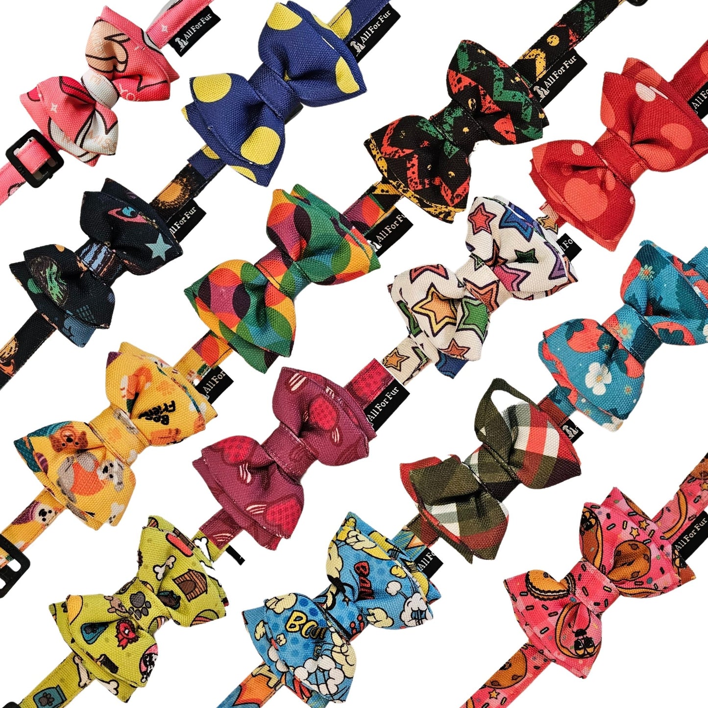 Neon Bone Dog Print Cat & Puppy Bow Tie | Snap-Buckle Closure | D-Ring Attachment