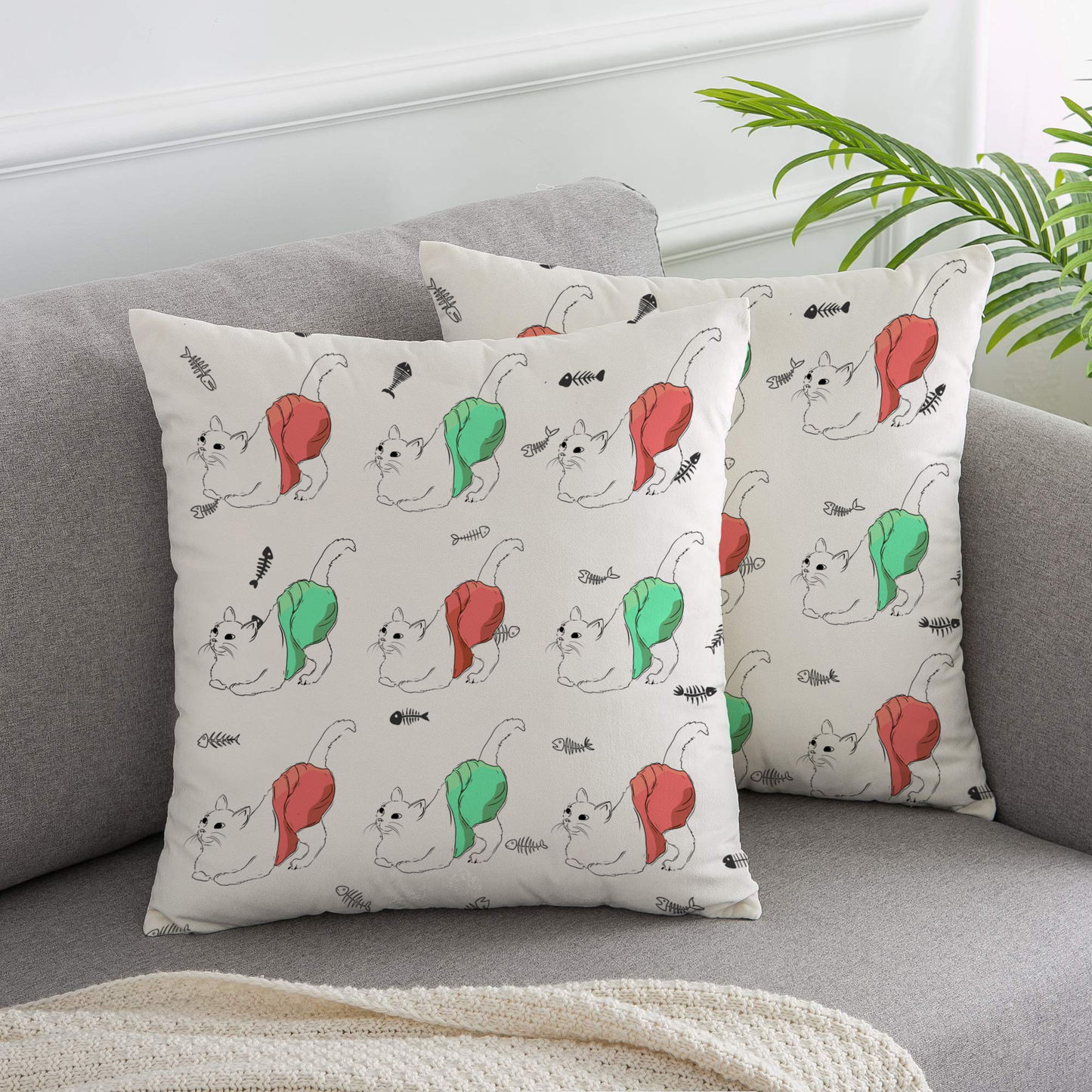 Cat Doodles Cushion Cover