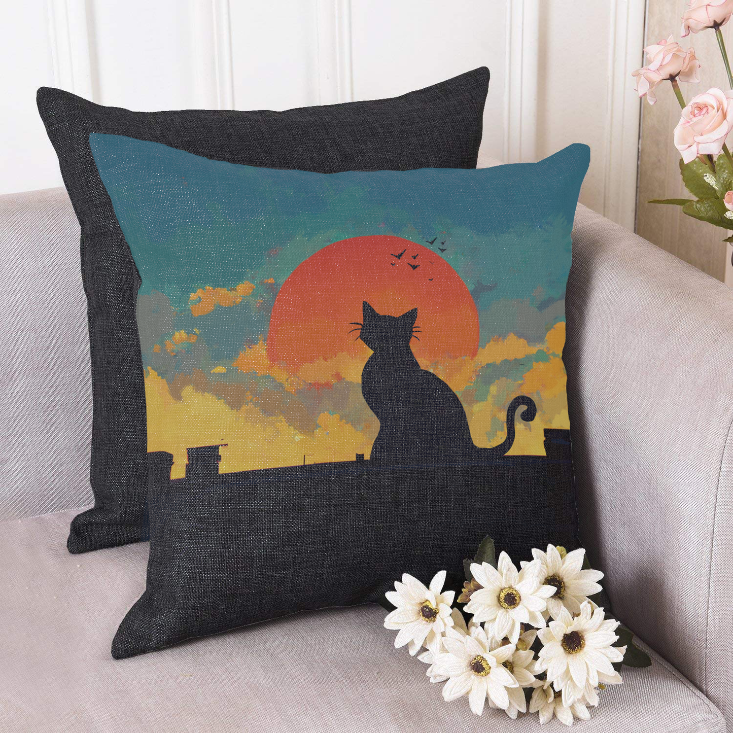 Cat in Sunset Cushion Cover