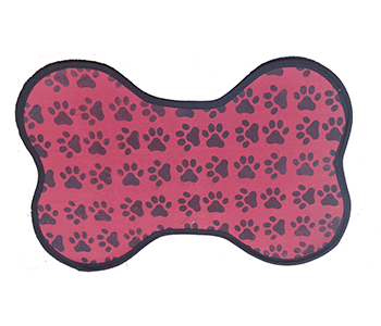 red coloured dog food mat with paw print