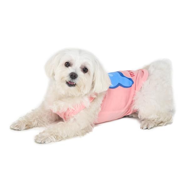 dog wearing pink-coloured sleeveless t-shirt designed by Barks & Wags