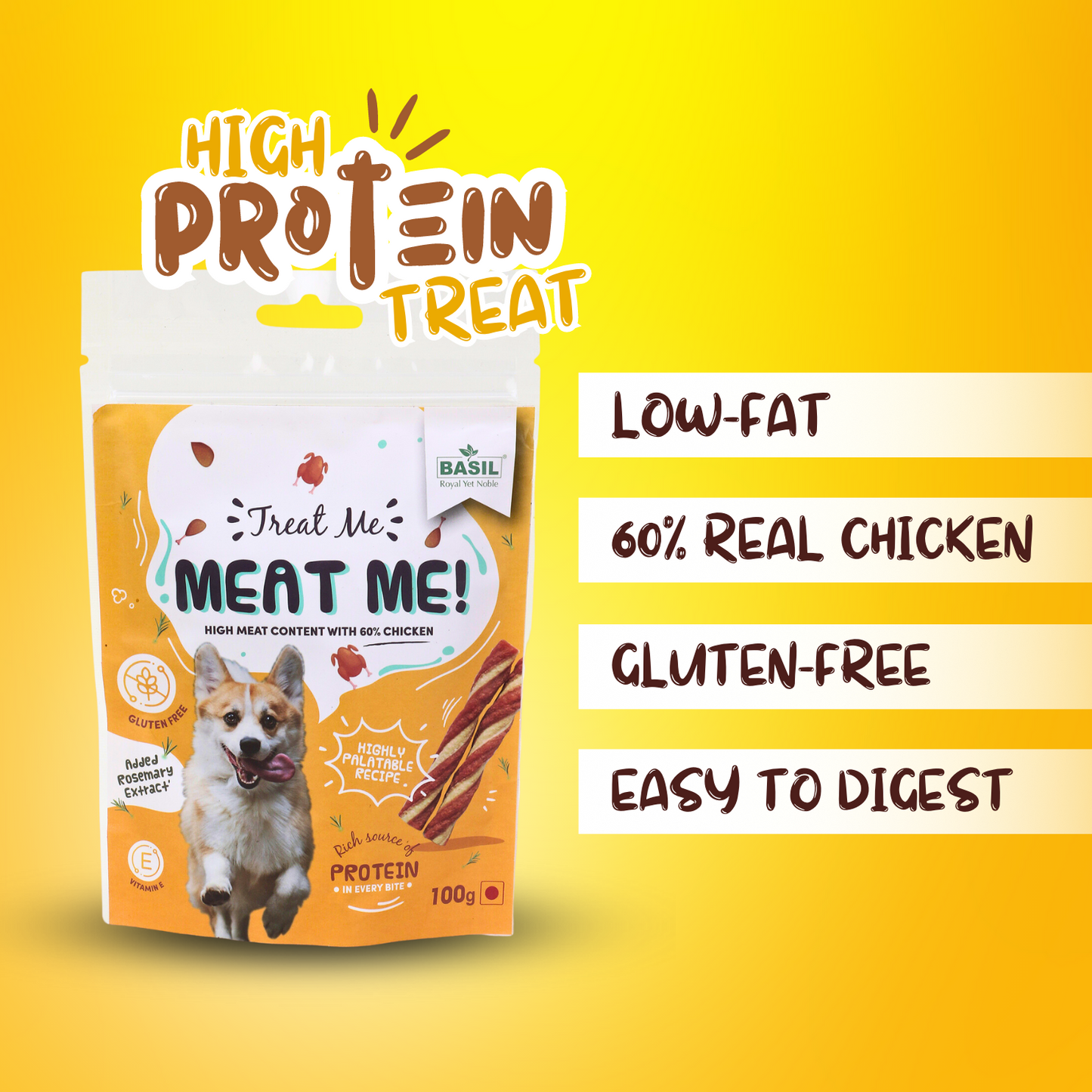 BASIL Meat Me High Protein Treat for Dogs & Puppies (100 Grams)