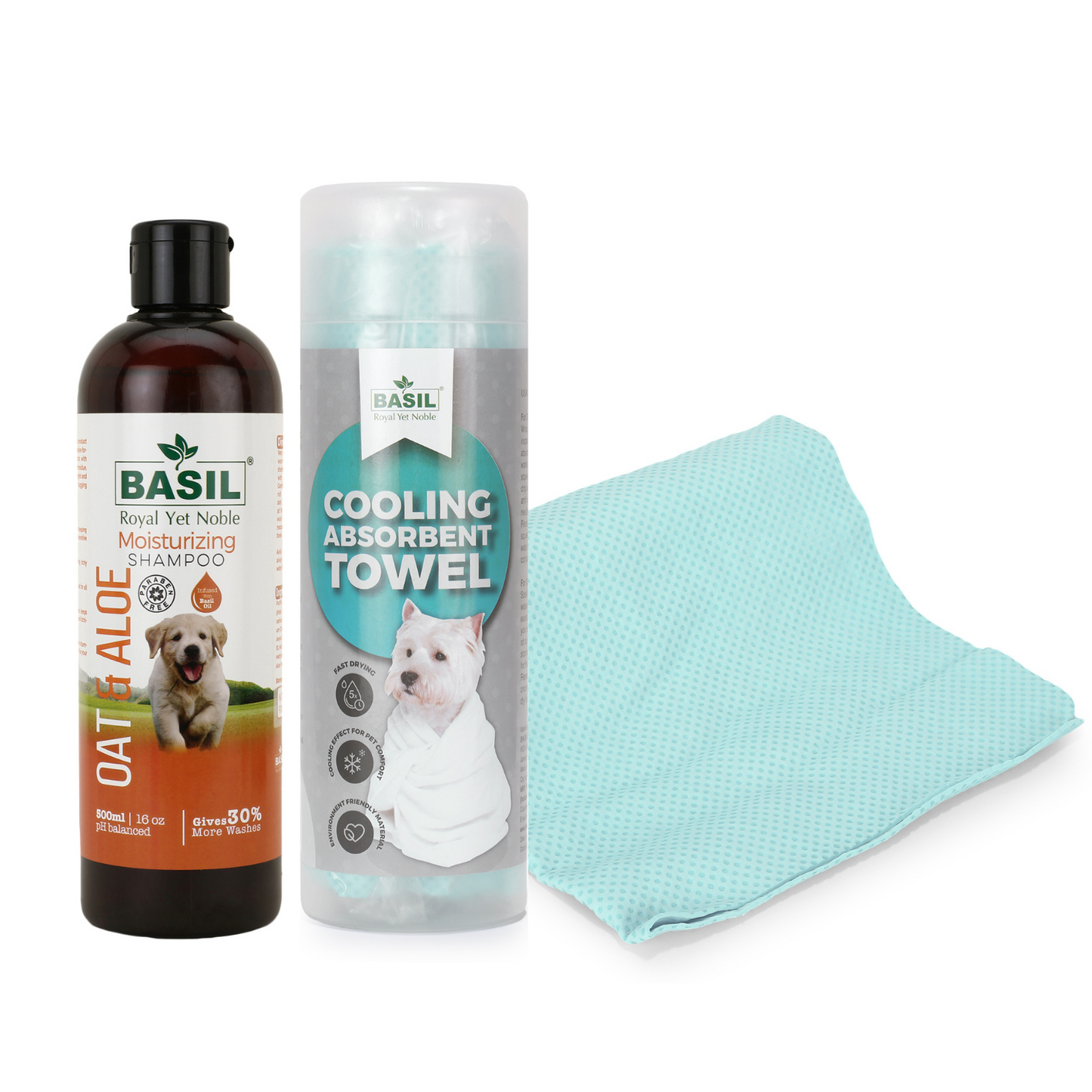 BASIL Oats & Aloe Moisturizing Shampoo with High Absorbent Towel for Dogs & Puppies