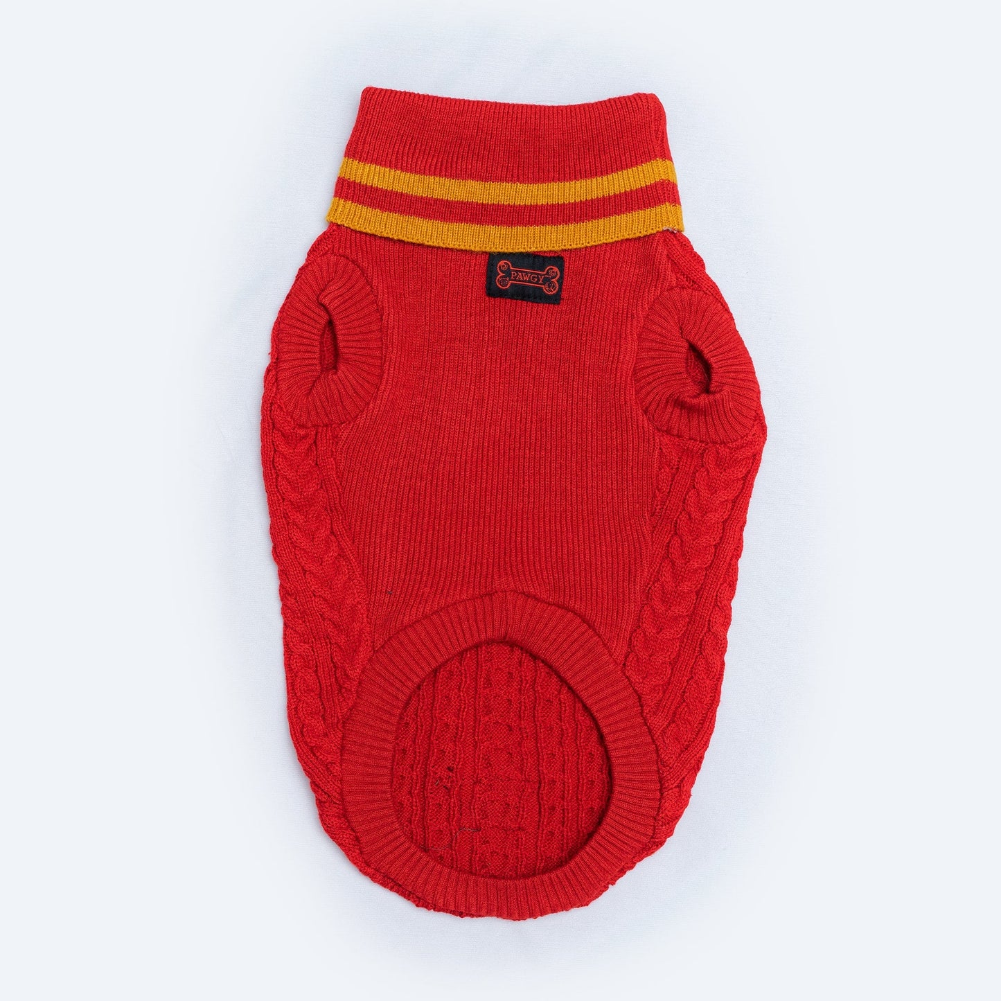 High Neck Cable Knit Sweater: Red