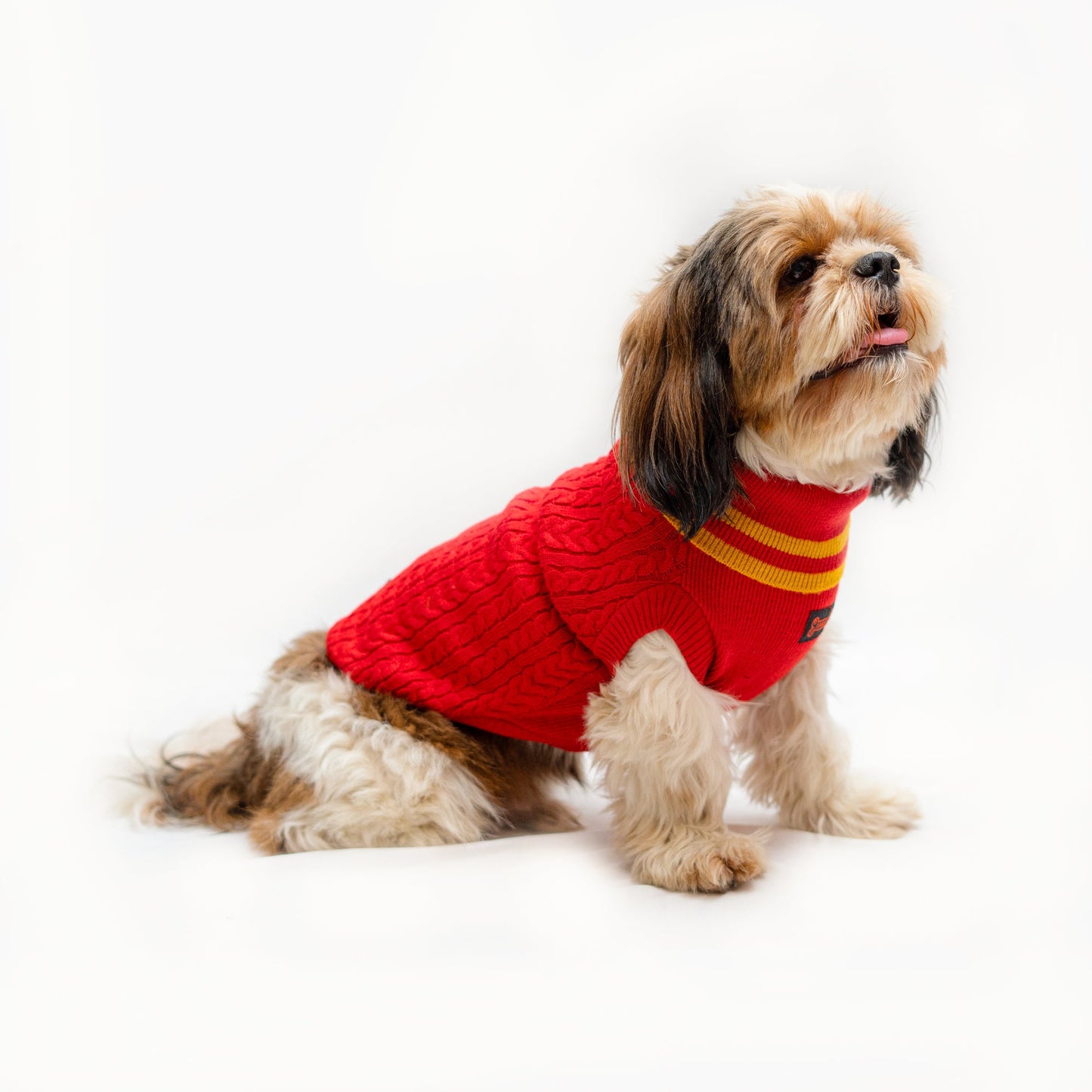High Neck Cable Knit Sweater: Red
