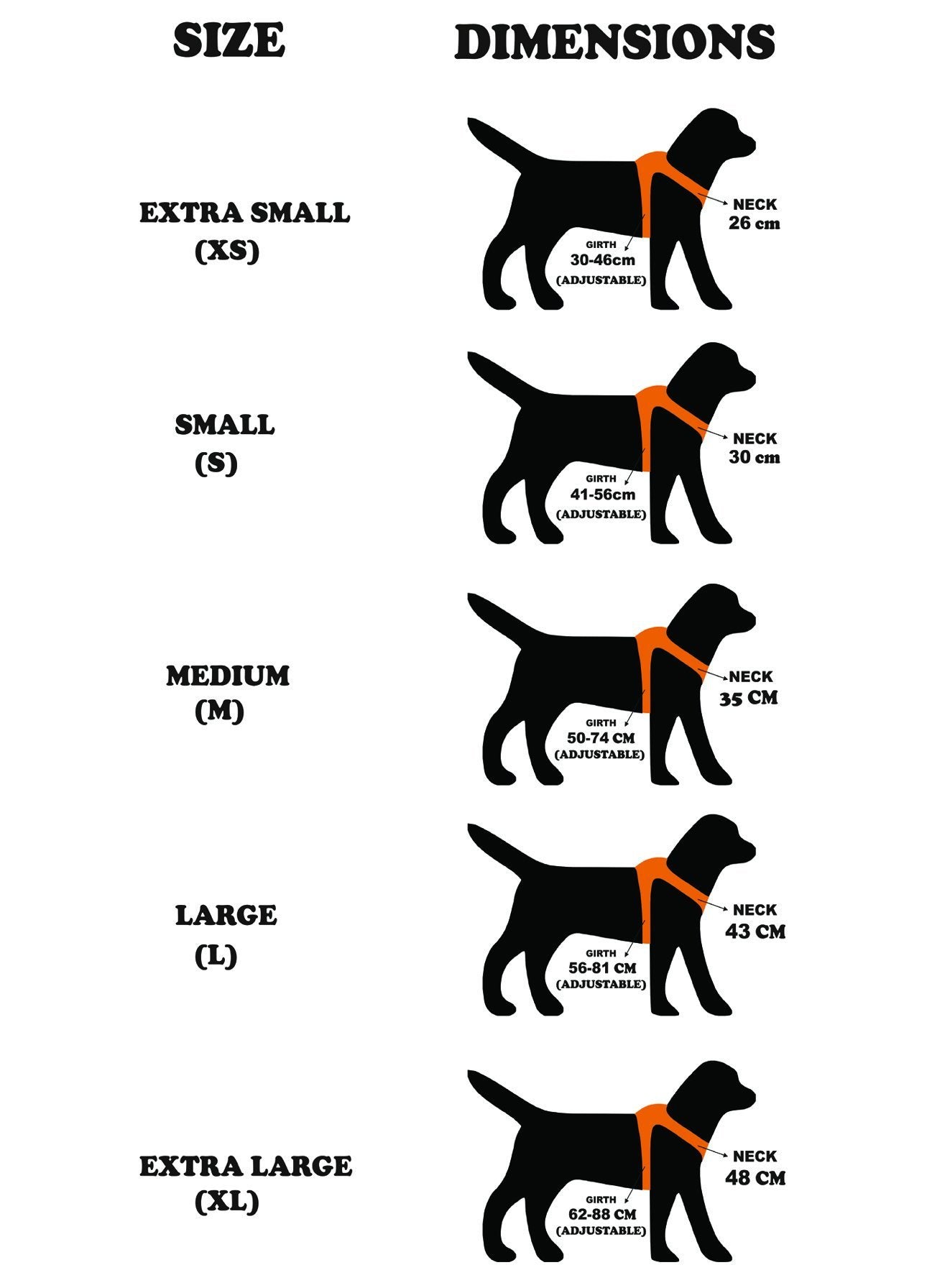 size chart for harness and leash for dogs