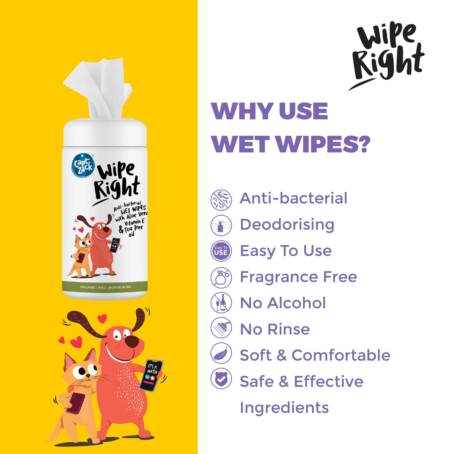 Wipe Right Anti-Bacterial Wet Wipes For Dogs & Cats