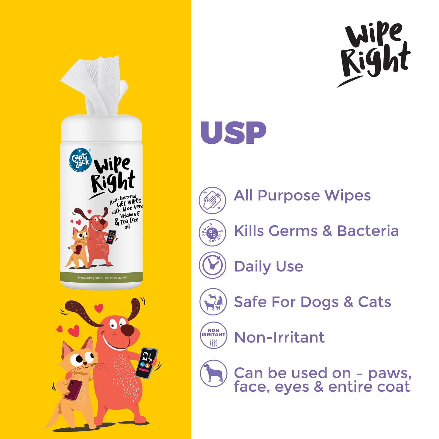 Wipe Right Anti-Bacterial Wet Wipes For Dogs & Cats