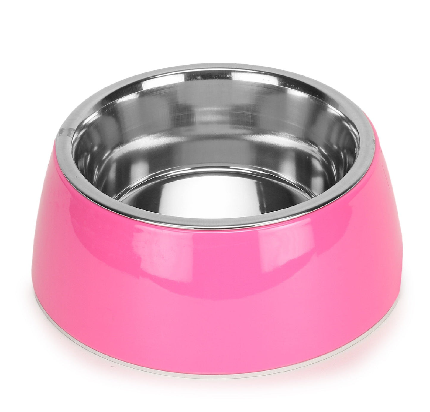 BASIL Solid Pink Pet Feeding Bowl Set, Melamine and Stainless Steel