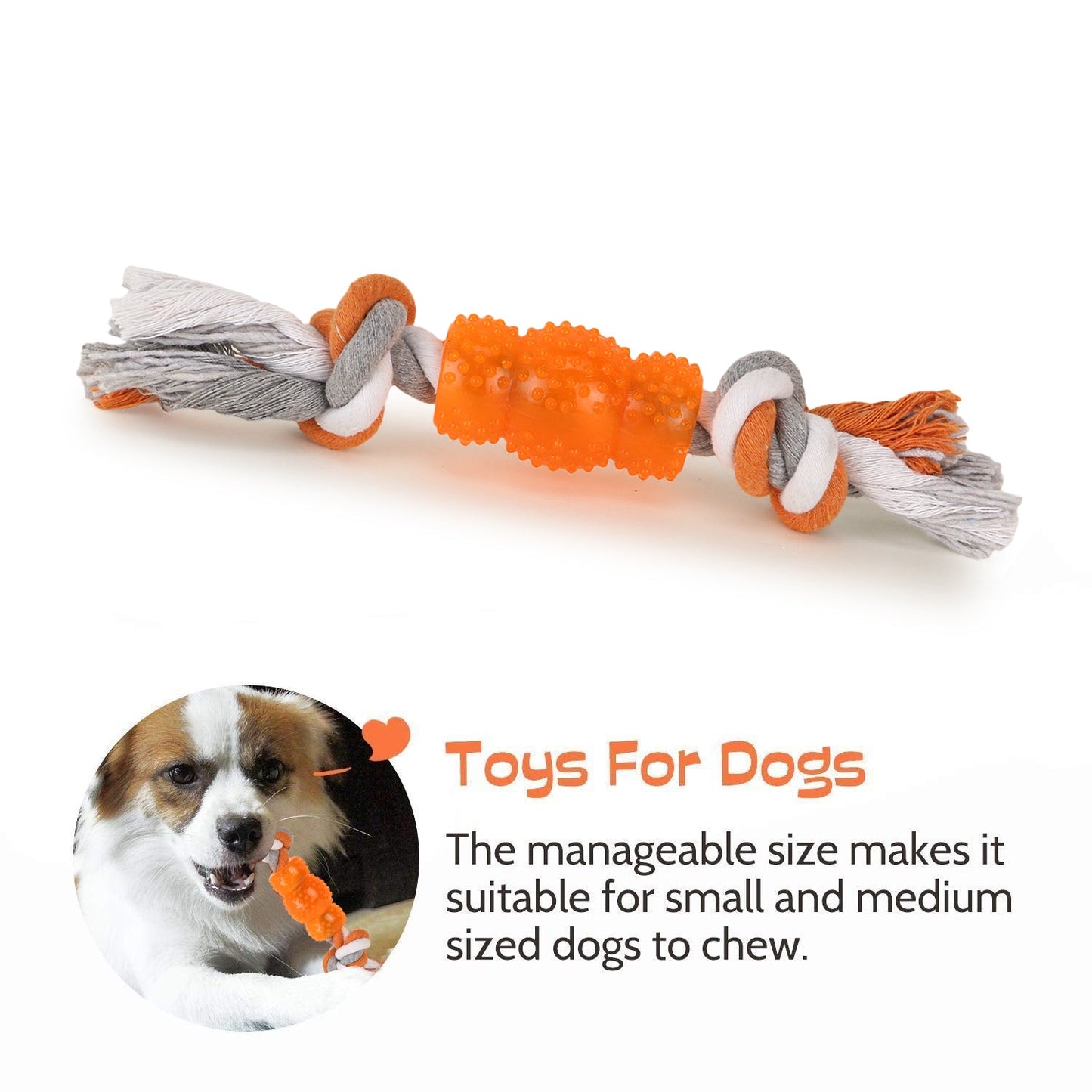 BASIL Pure Cotton Rope Toy for Dogs & Puppies (Orange)